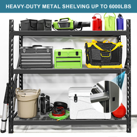 Garage Shelving Heavy Duty 72H 77 W Garage Storage Shelves 6000LBS Heavy Duty Shelving Adjustable 3 Tier Metal Shelving For Garage Storage Shelving In
