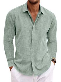 Long Sleeve T-shirt Undershirt Solid Color Long Sleeve Cotton Linen Shirt Men (Option: Matcha color-S)