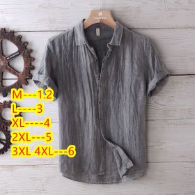 Men's Fashion Solid Color Retro Distressed Linen Shirt (Option: Gray-L)