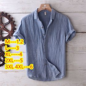Men's Fashion Solid Color Retro Distressed Linen Shirt (Option: Blue-L)