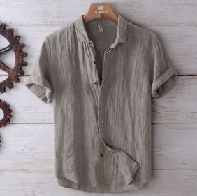 Men's Fashion Solid Color Retro Distressed Linen Shirt (Option: Dark Grey-3XL)