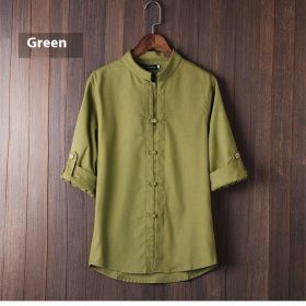 Men's Linen Vintage Plus Size Shirt (Option: Army Green-3XL)
