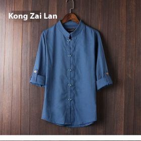 Men's Linen Vintage Plus Size Shirt (Option: Peacock Blue-2XL)