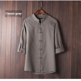 Men's Linen Vintage Plus Size Shirt (Option: Dark Gray-XL)