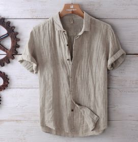 Men's Fashion Solid Color Retro Distressed Linen Shirt (Option: CS2061 Khaki-L)
