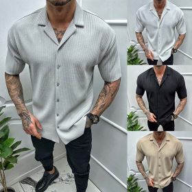 Men's Cardigan Solid Color Short Sleeve Shirt (Option: Suit-L)