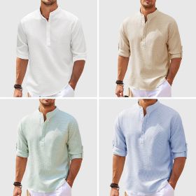Men's Casual Shirt  Long Sleeve Stand Collar Solid Color Shirt Mens Clothing (Option: 4color Set-5XL)