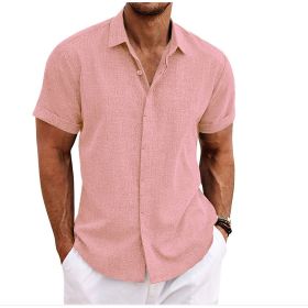 Men's Solid Color Loose Linen Short-sleeved T-shirt (Option: Pink-XXL)
