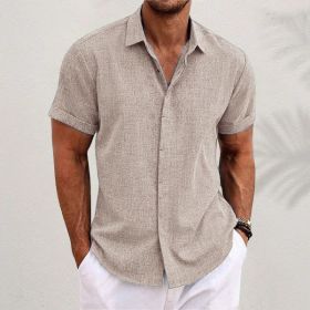 Men's Solid Color Loose Linen Short-sleeved T-shirt (Option: Khaki-XXL)