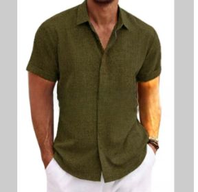 Men's Solid Color Loose Linen Short-sleeved T-shirt (Option: Olivegreen-XXL)