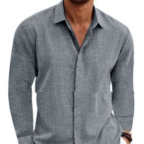 Long Sleeve T-shirt Undershirt Solid Color Long Sleeve Cotton Linen Shirt Men (Option: Gray-L)