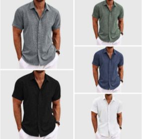 Men's Solid Color Loose Linen Short-sleeved T-shirt (Option: 5pcs-XL)