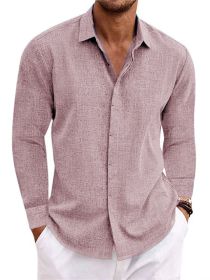Long Sleeve T-shirt Undershirt Solid Color Long Sleeve Cotton Linen Shirt Men (Option: Lotus root color-XL)