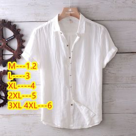 Men's Fashion Solid Color Retro Distressed Linen Shirt (Option: White-3XL)