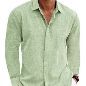 Long Sleeve T-shirt Undershirt Solid Color Long Sleeve Cotton Linen Shirt Men (Option: Green-XL)