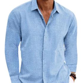 Long Sleeve T-shirt Undershirt Solid Color Long Sleeve Cotton Linen Shirt Men (Option: Blue-XL)