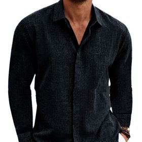 Long Sleeve T-shirt Undershirt Solid Color Long Sleeve Cotton Linen Shirt Men (Option: Black-XL)