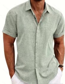 Men's Solid Color Loose Linen Short-sleeved T-shirt (Option: Matcha-XL)