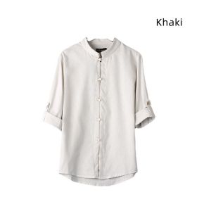 Men's Linen Vintage Plus Size Shirt (Option: Khaki-L)