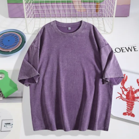 Classic American Heavyweight Cotton Solid T-Shirt - Casual Short Sleeve Tee For Adults (Option: Purple-S)