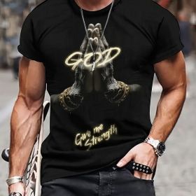 God Gives Me Strength To 3D Print Men's Comfortable Plus Size T-shirt, Short Sleeved Casual Round Neck Top, Men's Summer Outdoor Wear (Option: Black-S)