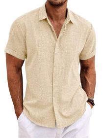 Men's Solid Color Loose Linen Short-sleeved T-shirt (Option: Apricot-L)