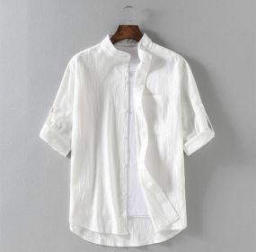 Men's Linen Stand Collar Loose Shirt (Option: White-M)