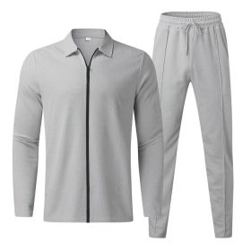 Fashion Zipper Cardigan Casual Sports Suit (Option: Light Gray-S)