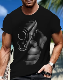 Men's Printed T-shirt, Energetic Short Sleeved Round Neck T-shirt, Summer Outdoor Men's Clothing (Option: Black-S)