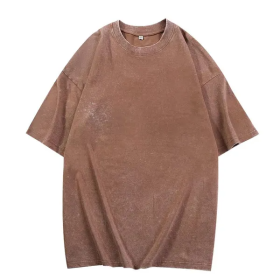 Classic American Heavyweight Cotton Solid T-Shirt - Casual Short Sleeve Tee For Adults (Option: Brown-S)