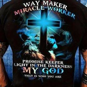 Way Maker Miracle Worker Pattern, Men's Fashionable 3D Digital Graphic T-shirt, Slightly Elastic And Breathable Retro T-shirt For Summer (Option: Black-S)