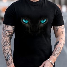 Men's Fashionable Color Blocked Short Sleeved Round Neck T-shirt, Summer Outdoor, 3D Heartbeat And Airplane Graphic Printing (Option: Black-S)