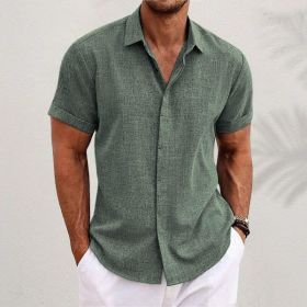 Men's Solid Color Loose Linen Short-sleeved T-shirt (Option: Green-L)