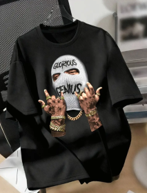 Men's Printed Casual T-shirt With Fashionable Round Neck (Option: Black-S)