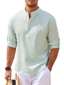 Men's Casual Shirt  Long Sleeve Stand Collar Solid Color Shirt Mens Clothing (Option: Light Green-XL)