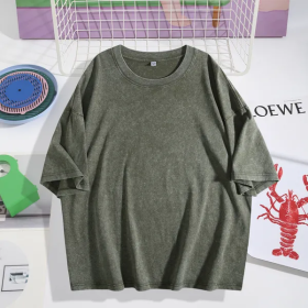 Classic American Heavyweight Cotton Solid T-Shirt - Casual Short Sleeve Tee For Adults (Option: Green-S)