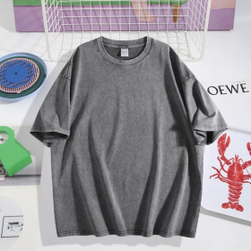 Classic American Heavyweight Cotton Solid T-Shirt - Casual Short Sleeve Tee For Adults (Option: Gray-L)