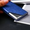 1pc Business ID Name Card Holder Metal Box PU Cover 3.7X0.39X2.28in With Black Gift Box