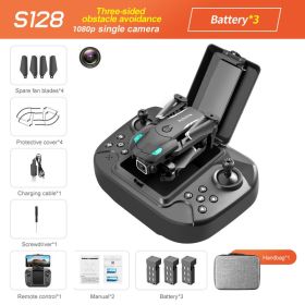 S128 Mini Drone 4K HD Camera Three-sided Obstacle Avoidance Air Pressure Fixed Height Professional Foldable Quadcopter Toys (Ships From: China, Color: Black 1080P Bag 3B)