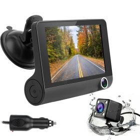 FHD 1080P Touch Screen Car DVR Dash Camera 4In 3 Lens Vehicle Driving Recorder Seamless Loop Recording (Color: Black_10m)