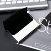 1pc Business ID Name Card Holder Metal Box PU Cover 3.7X0.39X2.28in With Black Gift Box