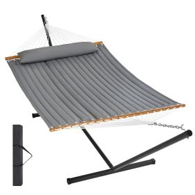 VEVOR Two Person Hammock with Stand Included Heavy Duty 480lb Capacity, Double Hammock with 12 FT Steel Stand and Portable Carrying Bag and Pillow, Fr (Type of Support: T Type, Color: Gray)