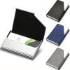 1pc Business ID Name Card Holder Metal Box PU Cover 3.7X0.39X2.28in With Black Gift Box