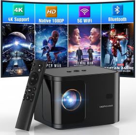 5G WiFi Mini Bluetooth Projector 4K Support, 300 ANSI HD 1080P Portable Video Projector, ±40° Vertical Keystone|Zoom|Timer, DBPOWER Smartphone Project (Color: Black)