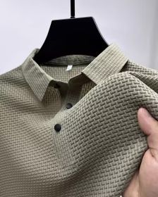 Shorts Lapel T-shirt Men's Short-sleeved Business Casual T-shirt Men's Polo Shirt (Option: Khaki-M)