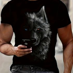 3D Digital Cool Wolf Contrast Color Eye Pattern Round Neck T-shirt, Men's Summer Outdoor Activity Fashion Top (Option: Black-S)