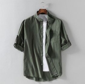 Men's Linen Stand Collar Loose Shirt (Option: Green-M)