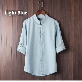 Men's Linen Vintage Plus Size Shirt (Option: Light Blue-5XL)