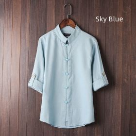 Men's Linen Vintage Plus Size Shirt (Option: Sky Blue-5XL)