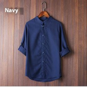 Men's Linen Vintage Plus Size Shirt (Option: Navy Blue-5XL)